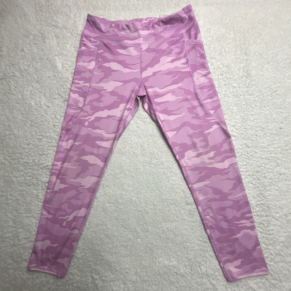 Athletic Works Girls XL Plus Pink Camouflage Ankle Leggings Polyester Spandex